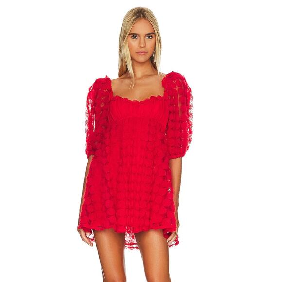 For Love & Lemons Hannah Mini Dress – Red Rosette Chiffon, Women’s Size S - Picture 1 of 7